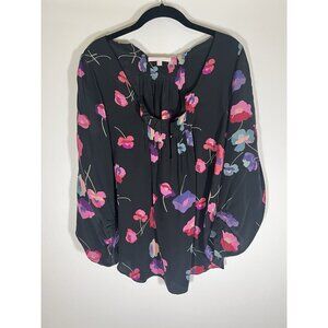 Vintage Y2K Rebecca Taylor black silk ruched blouse whimsigoth floral 10 flowy
